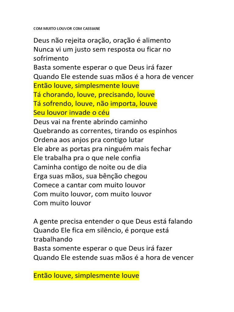 letra de cassiane com muito louvor