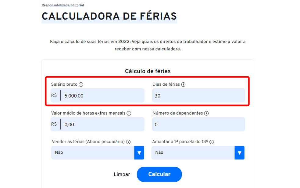 como calcular 1/3 de ferias