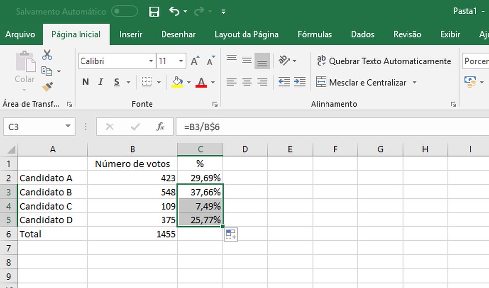 como calcular porcentagem no excel