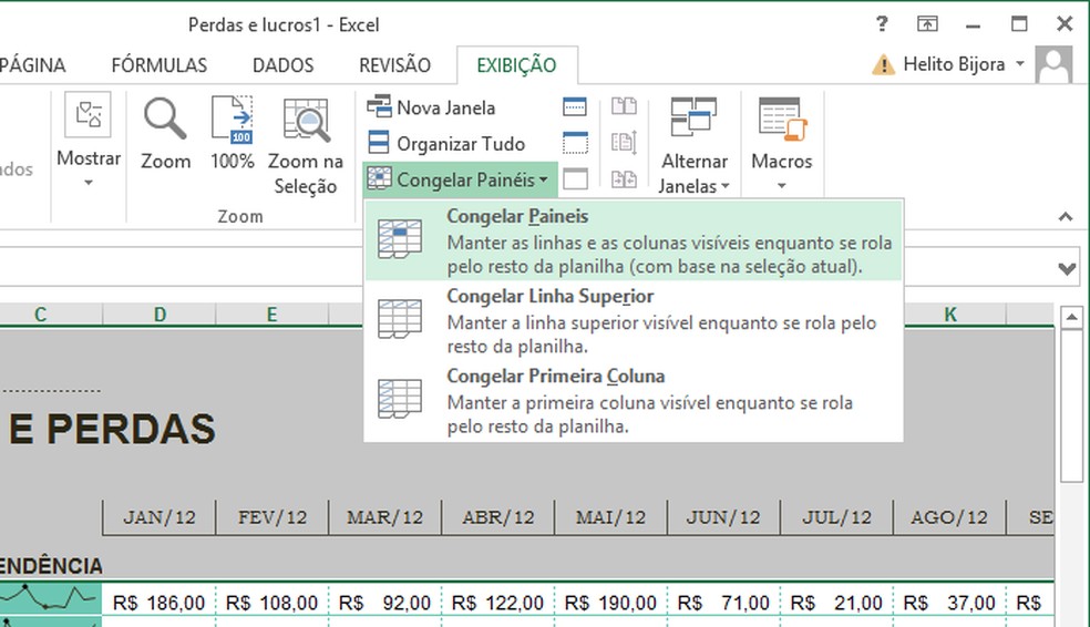 como fixar uma linha no excel