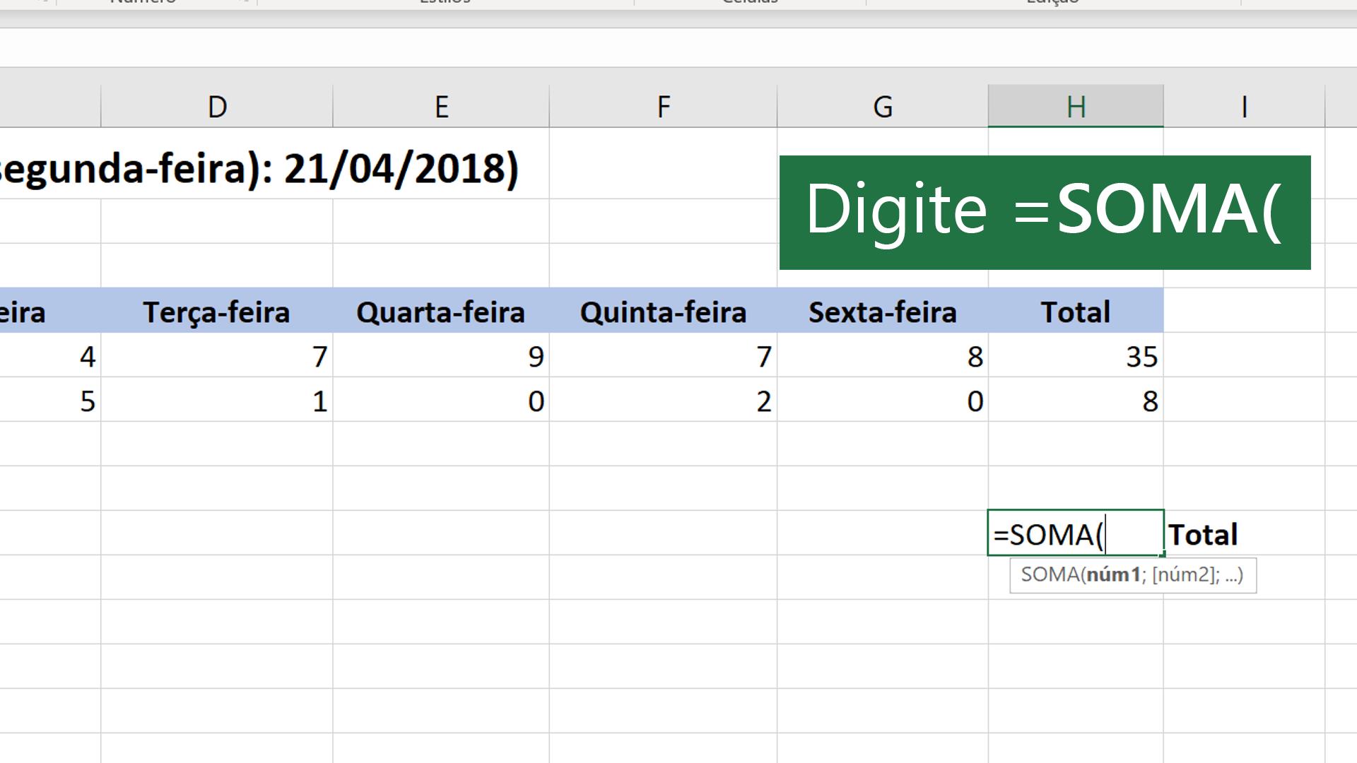 como somar no excel