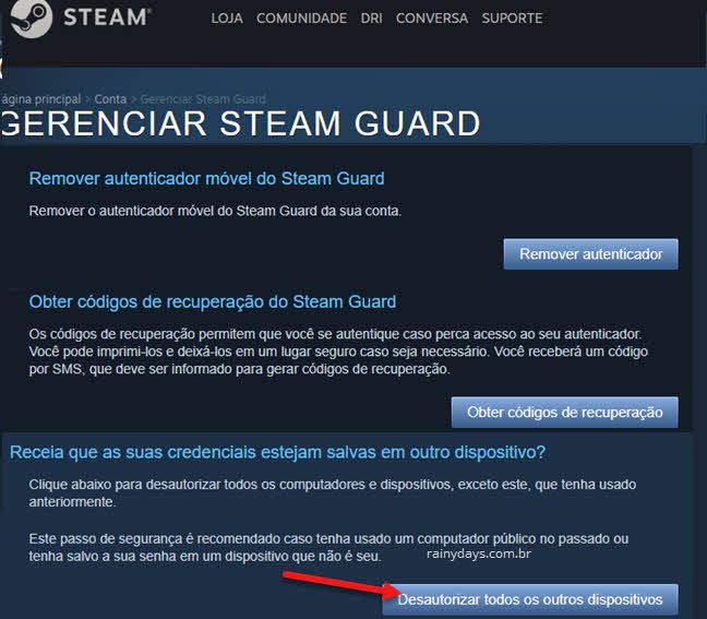 como deslogar steam de outro pc