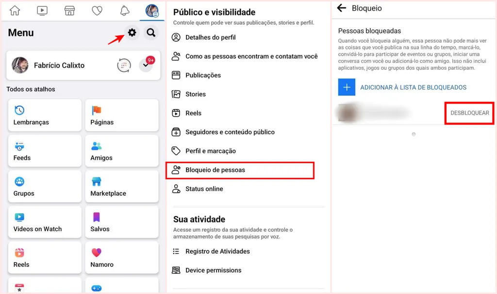 como desbloquear uma pessoa no facebook