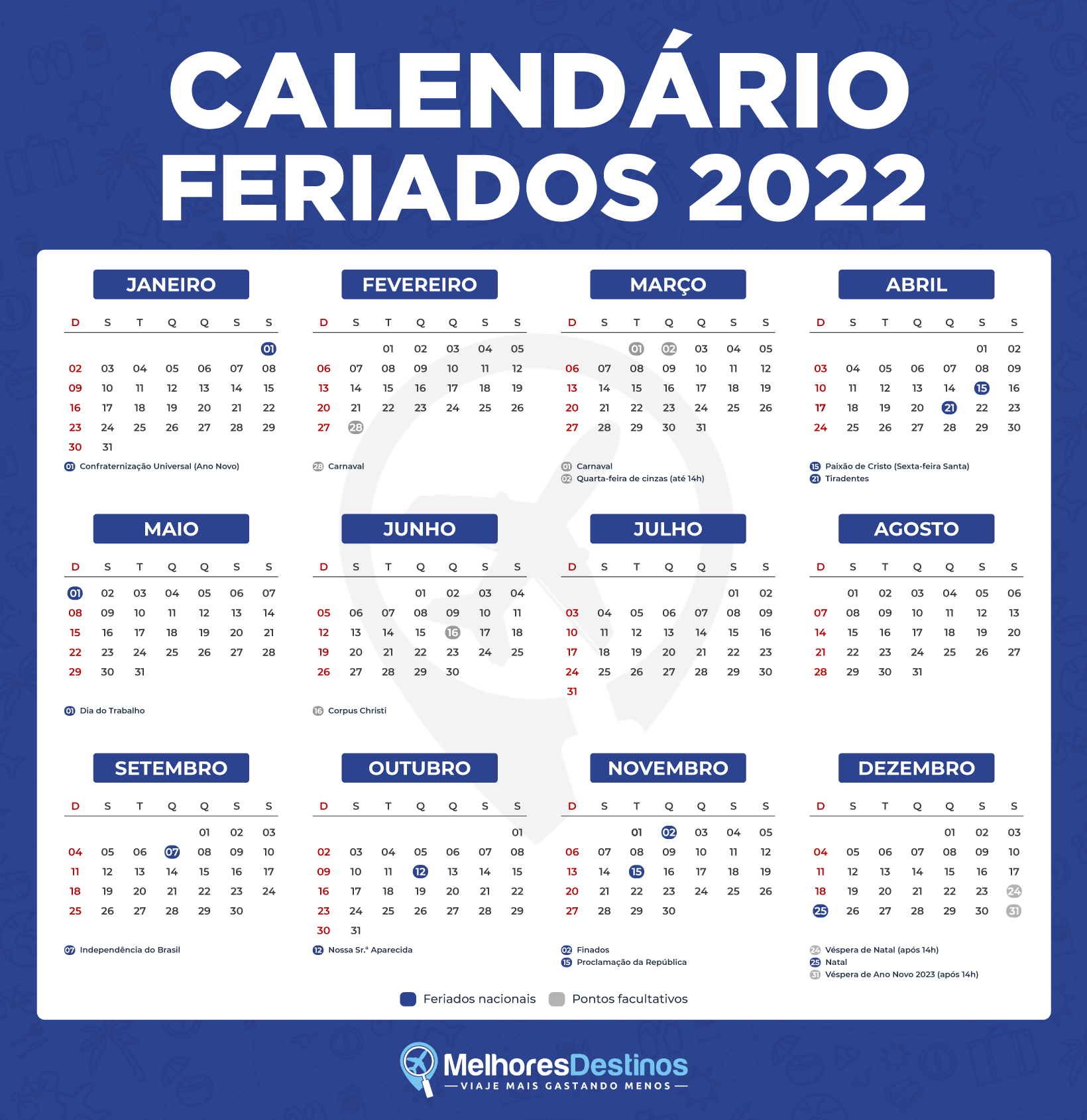 Quais são os feriados no calendário de 2022?